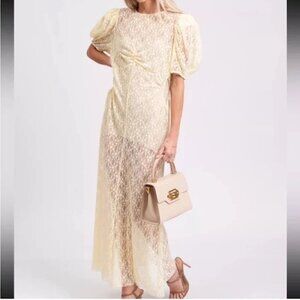 Alice McCall On+ On Butter Yellow Lace Midi Dress with Side Cutouts